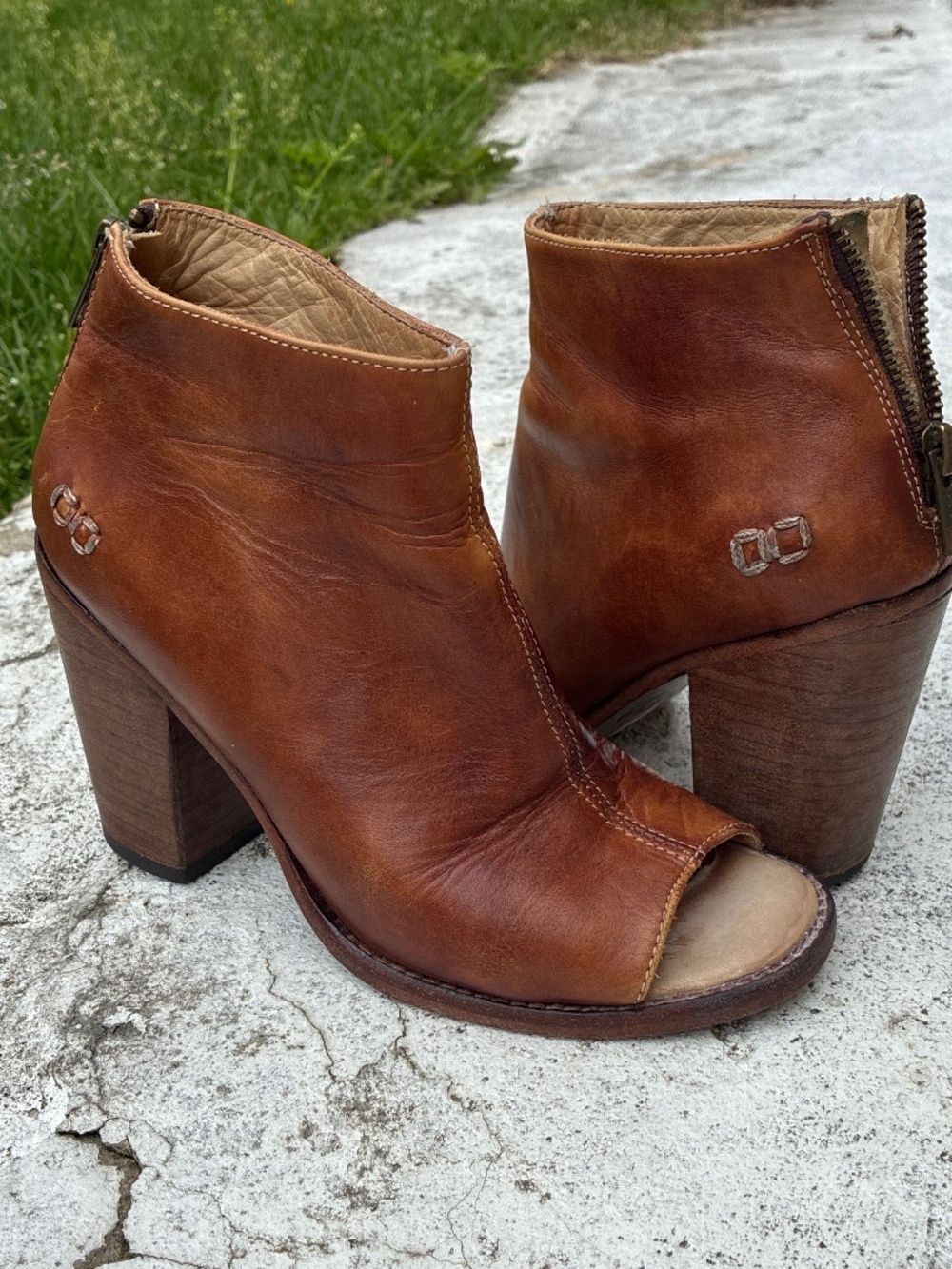 Bed Stu Onset Tan Driftwood Open Peep Toe Bootie Heeled Shoes